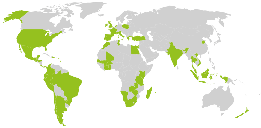 Map of the world highlighting the areas Fresca produce is grown